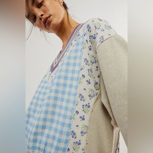 Free People Lucy sweatshirt gray patchwork grannie sweater quilt
